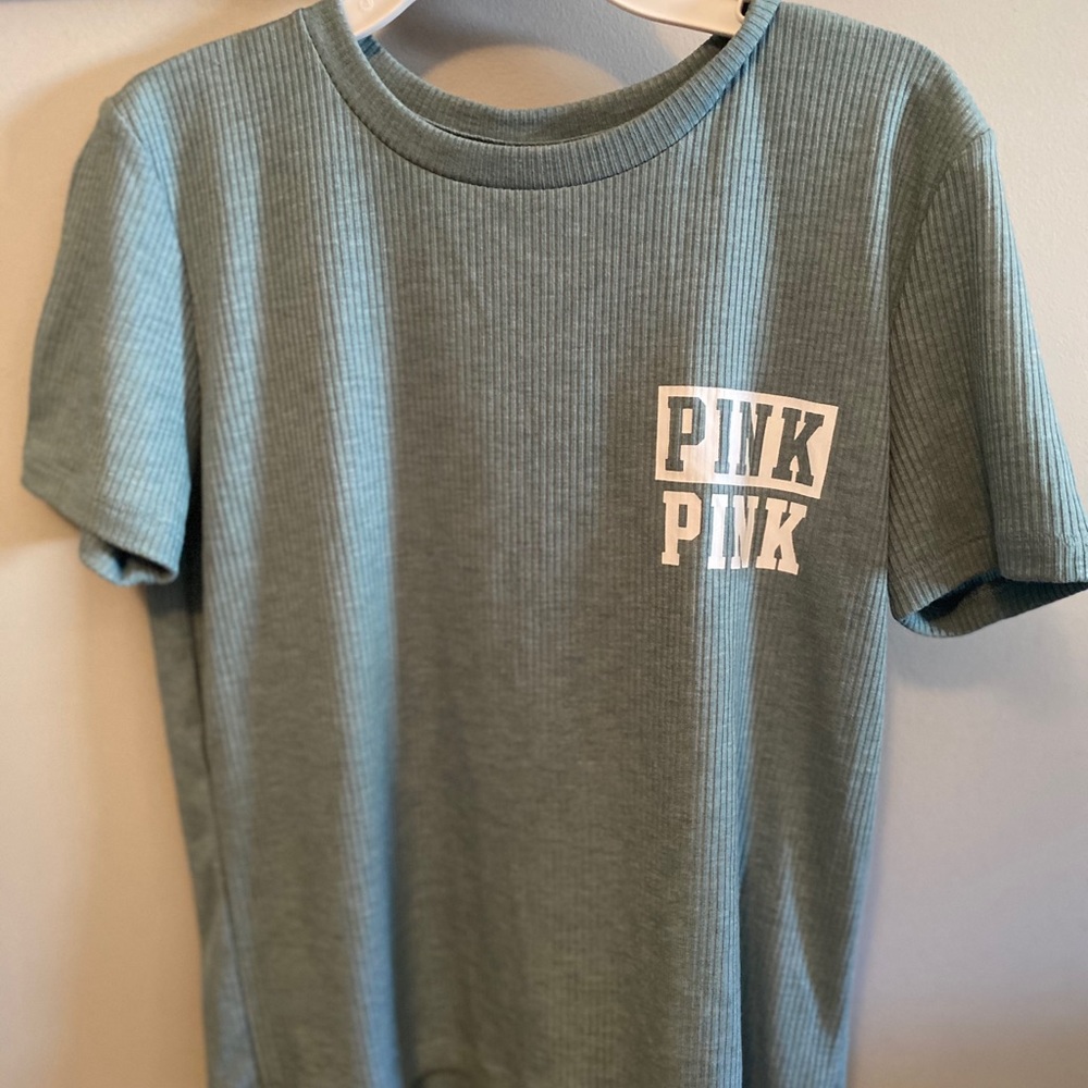 PINK Light Blue Cropped Tee